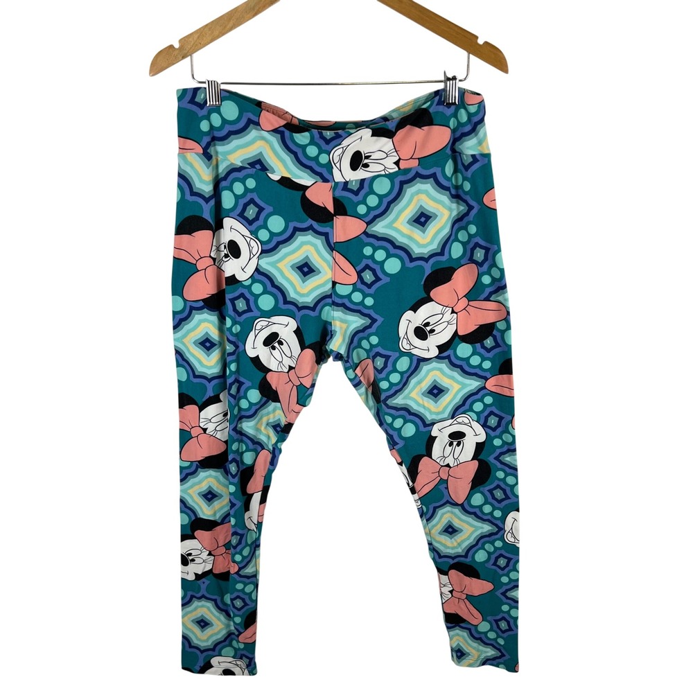 LuLaRoe‎ OS Minnie Mouse Teal Geometric Print Leggings disney women's tall curvy